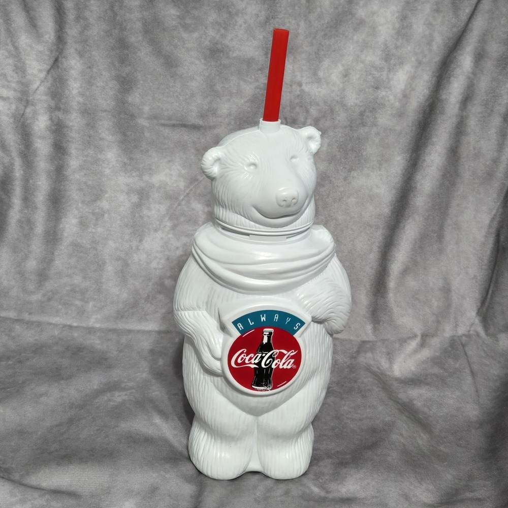 VTG‎ Coca Cola Coke 24 OZ Polar Bear Plastic Cup Bottle With Straw